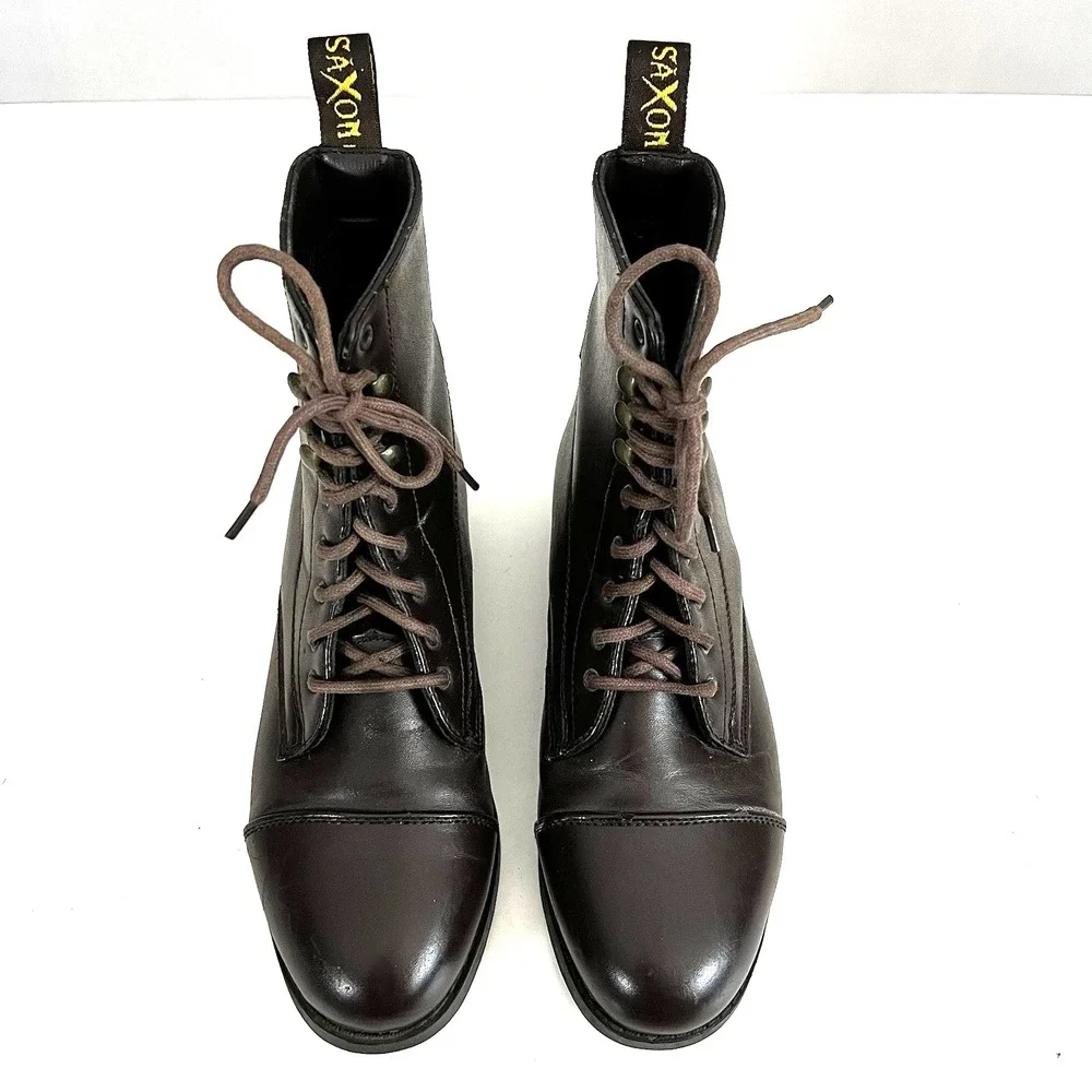 Saxon Brown Leather Laces Ankle Riding Lace up Boots Womens‎ Size 6 M